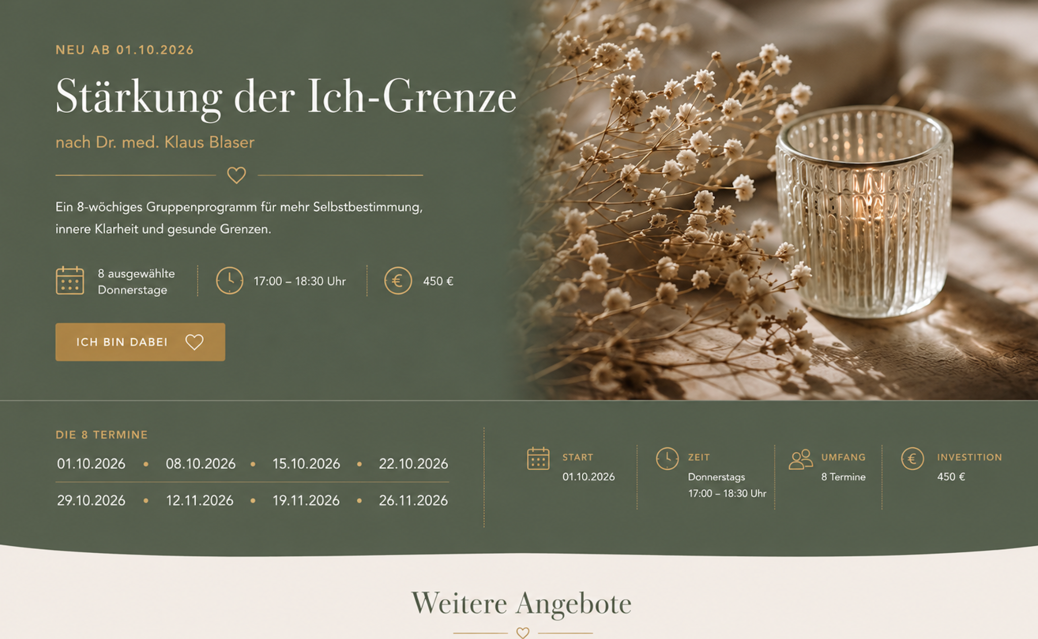 Stärkung der Ich-Grenze – 8 Termine ab 01.10.2026, donnerstags 17:00–18:30 Uhr, 450 Euro